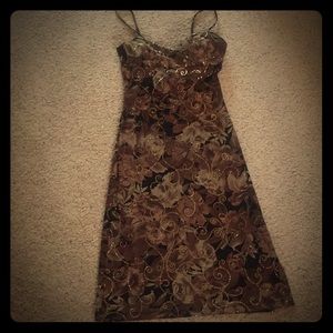 Brown and gold patterned spaghetti dress